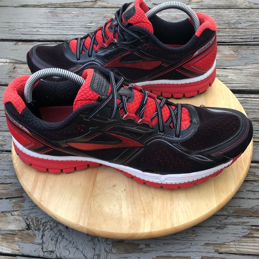 Brooks Ghost 8 Running Shoes Mens 10 Black Red Neutral Sneakers Gym 1101981D083